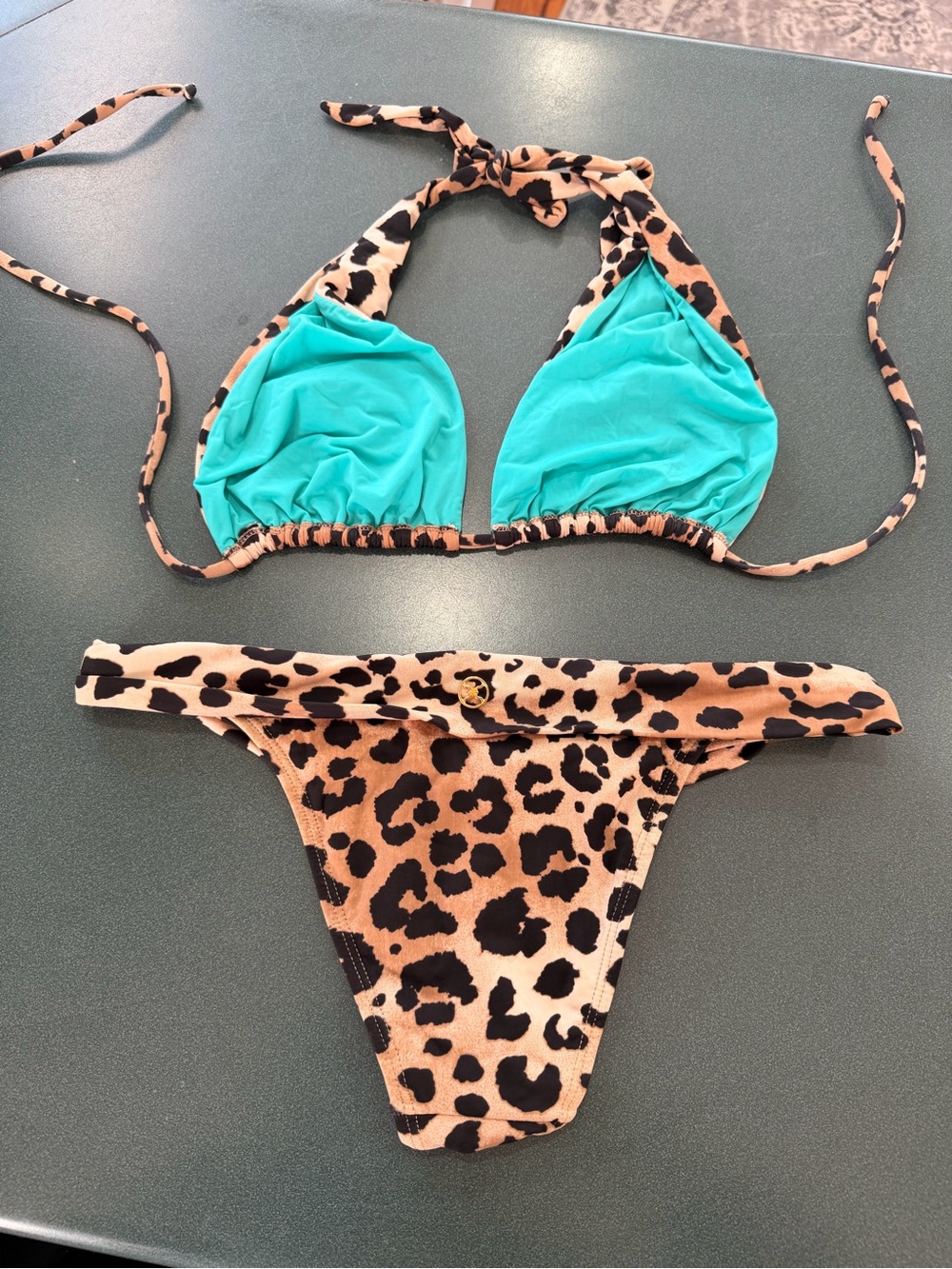Vix Paula Hermanny Leopard Aqua Triangle Bikini Set - Picture 8 of 16